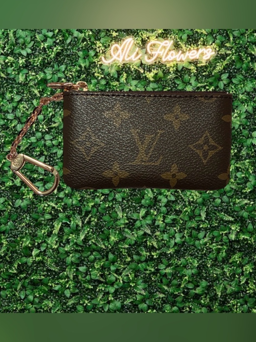 Louis Vuitton Monogram Brown Zip Key Pouch with Gold Hardware